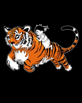 Tiger Hug on Black Hoody - largeDesign